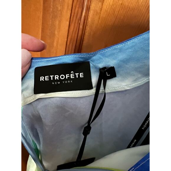 NWT Revolve Retrofete Women's Scarlett Silk Maxi Dress Watercolor Wave Size L - Picture 13 of 16